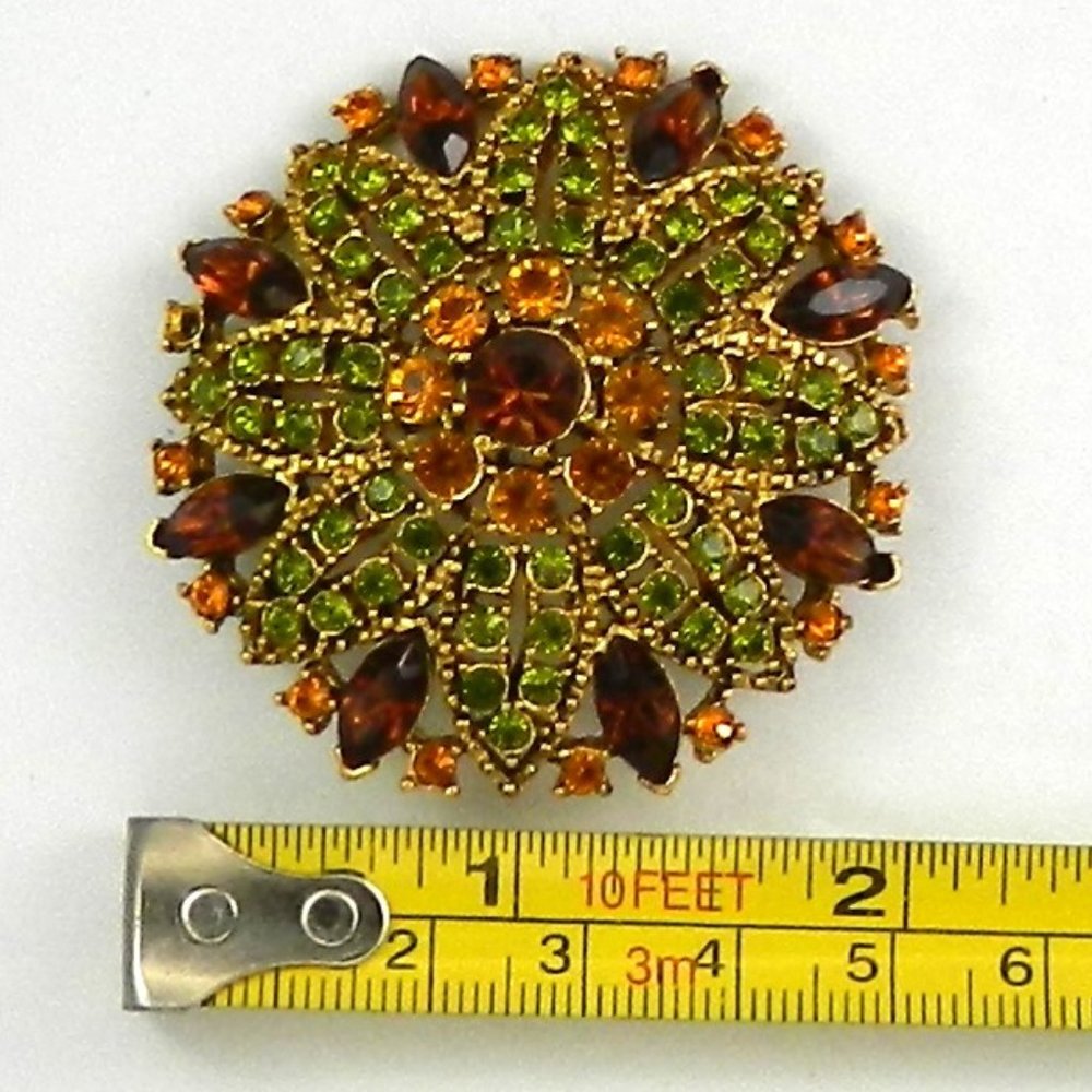 Beautiful Fall Colors Crystal Rhinestone Brooch Unsigned - Picture 3 of 6